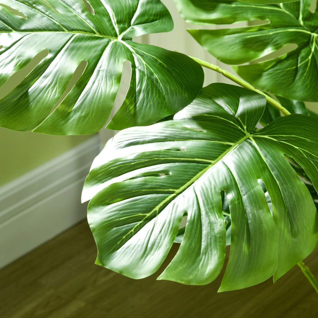 Pianta artificiale monstera 120 cm con vaso nero e muschio artificiale in plastica verde per interni ed esterni