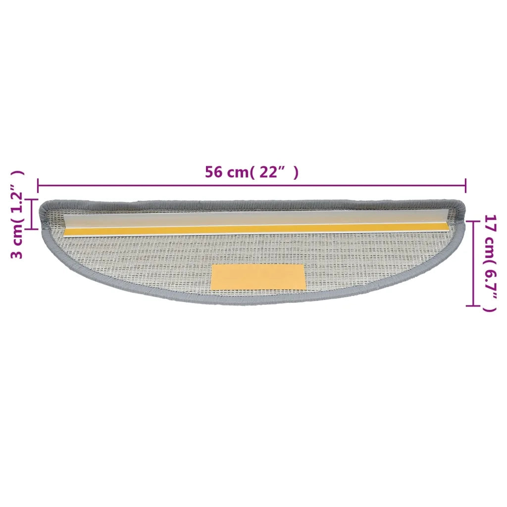 Tappetini per scale 15 pz 56x17x3 cm Grigio Semicircolari 133892