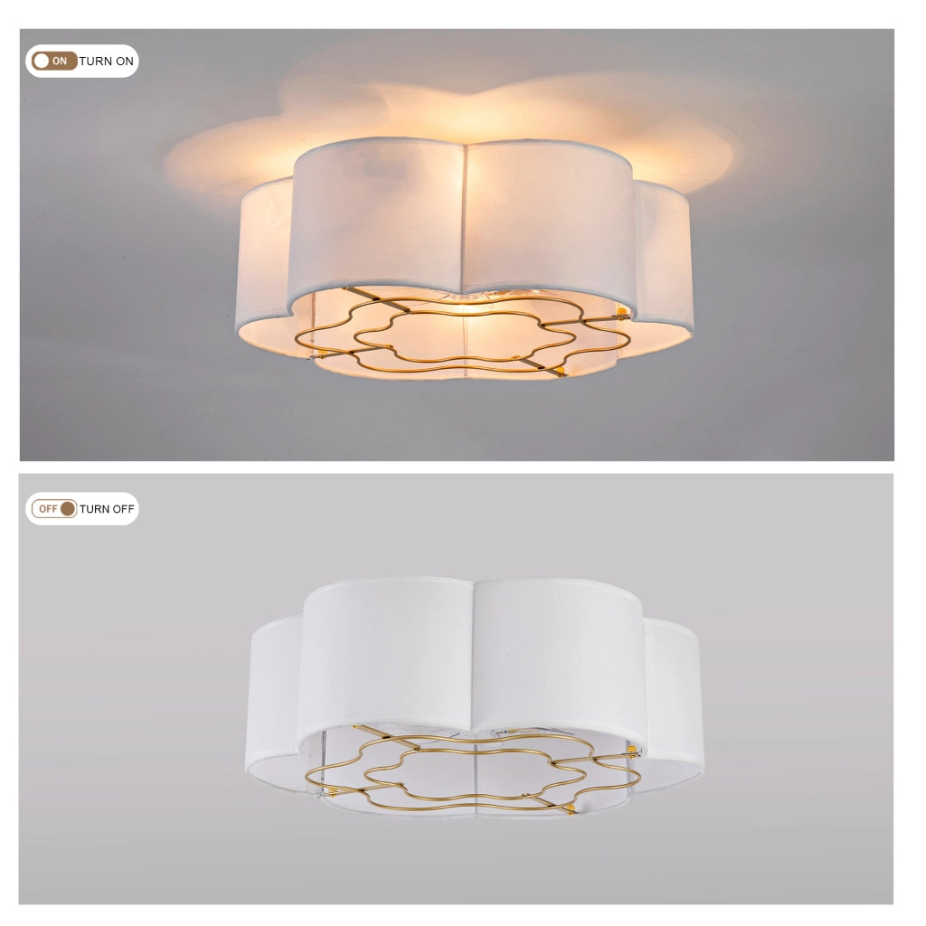 Ventilatore da soffitto con luce; 6 velocità; app Bluetooth e telecomando; 4 portalampade E26. oro e bianco