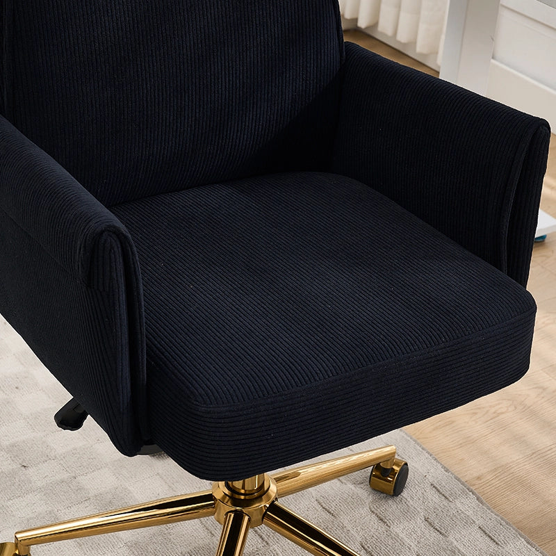 SEDIA Ufficio Ergonomica Girevole Nero Velluto a coste Base Oro