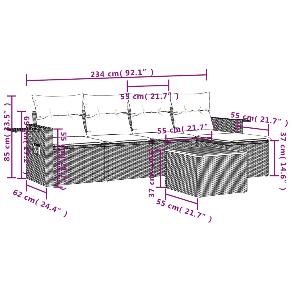 Set Divano da Giardino 6 pz con Cuscini Nero in Polyrattan 3224537