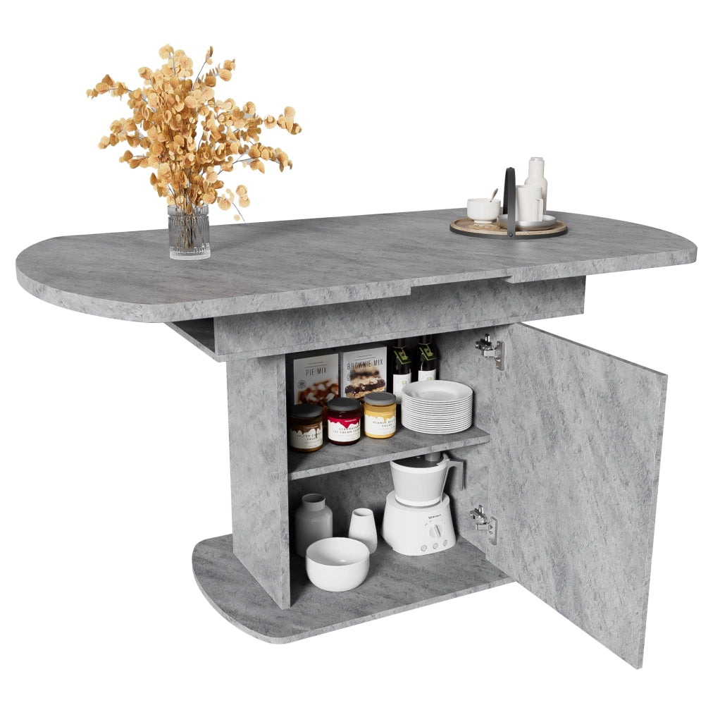 Tavolo da pranzo allungabile con contenitori; grigio
