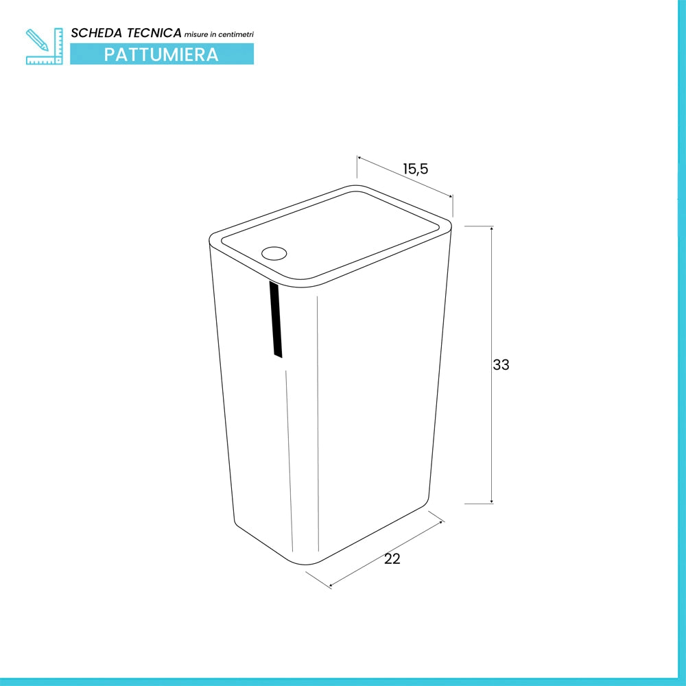 Pattumiera bagno da 8 litri in plastica tortora con coperchio Push