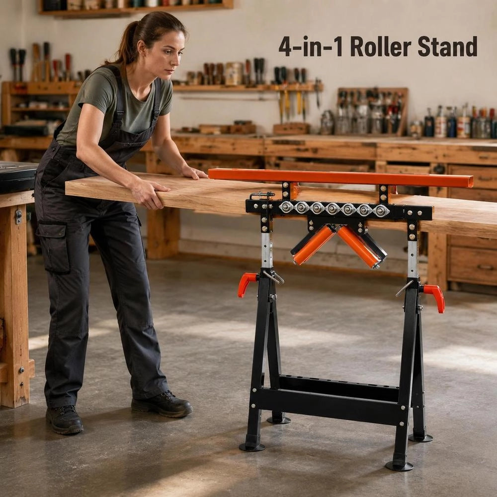 4-in-1 Roller Stand 200 Kg, Roller Stand 84–127 Cm Height Adjustable, Work Stand With Rack And Pinion & Polished, Multidirectional Roller Head, For Table Saw Outfeed, Extension Support