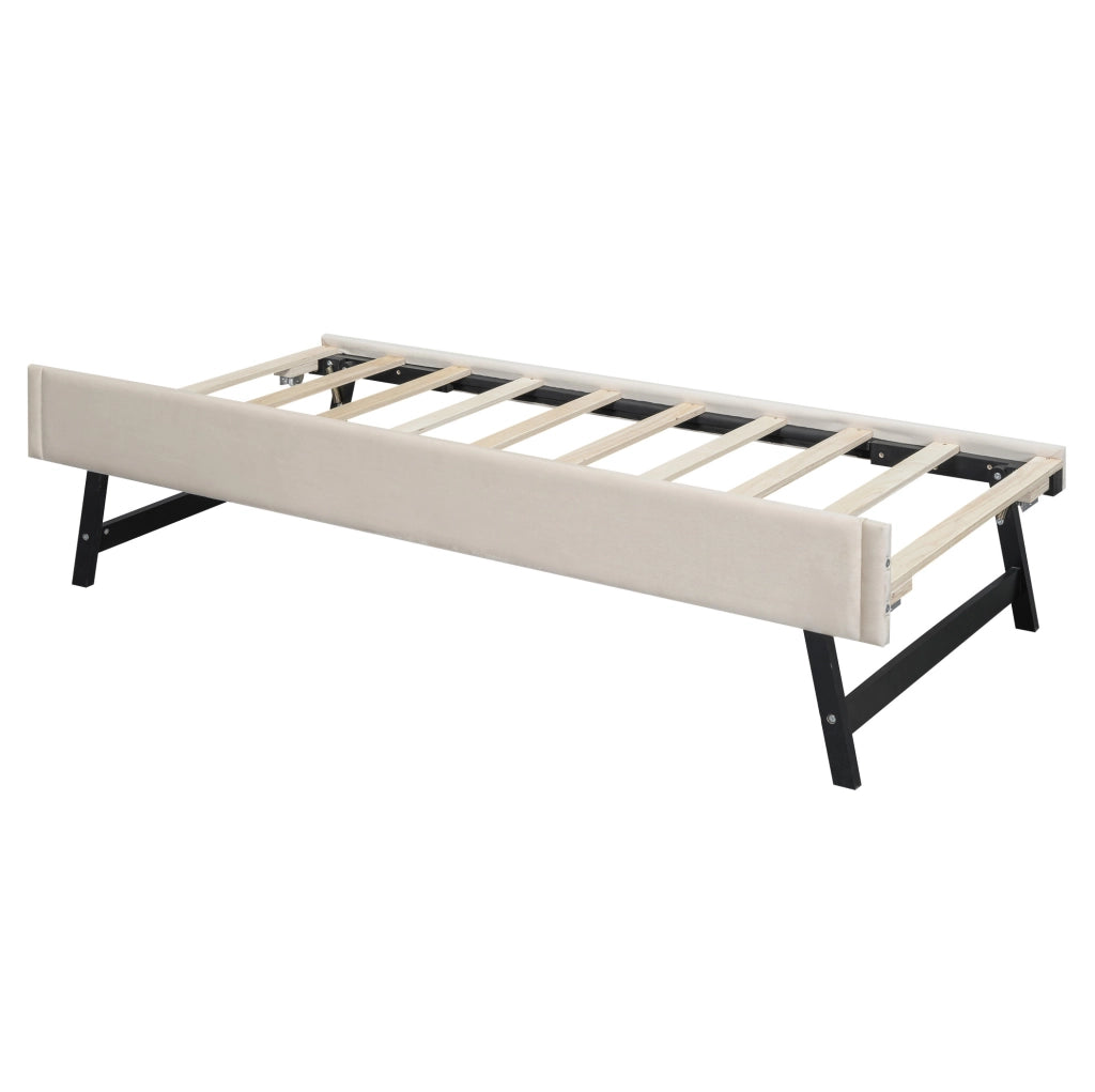 Letto imbottito 90x200 cm con letto estraibile beige