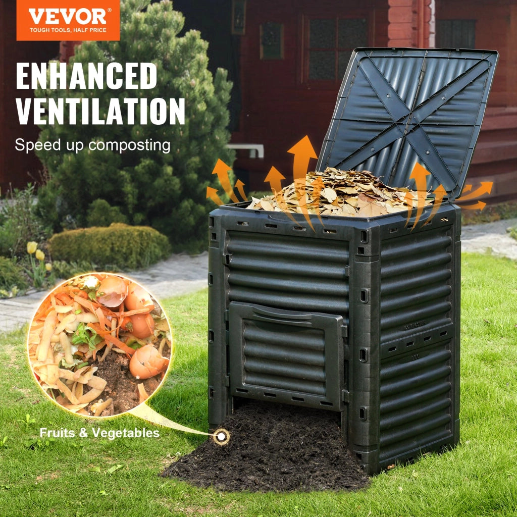 Compostiera da Giardino 300 L XDB-431 Contenitore per Compost in Polipropilene Nero Resistente ai Raggi UV Facile da Montare