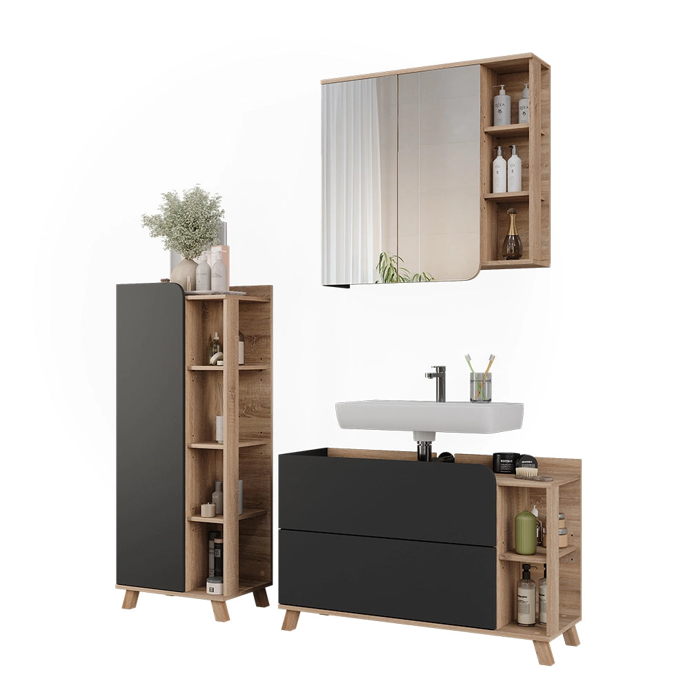 Vicco Set di mobili da bagno Sonoma/antracite 3 parti