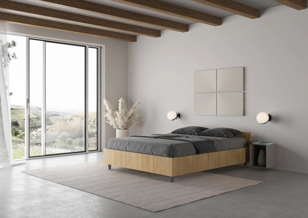 Letto Matrimoniale Francese 140x190 cm con Rete Nuamo Quercia