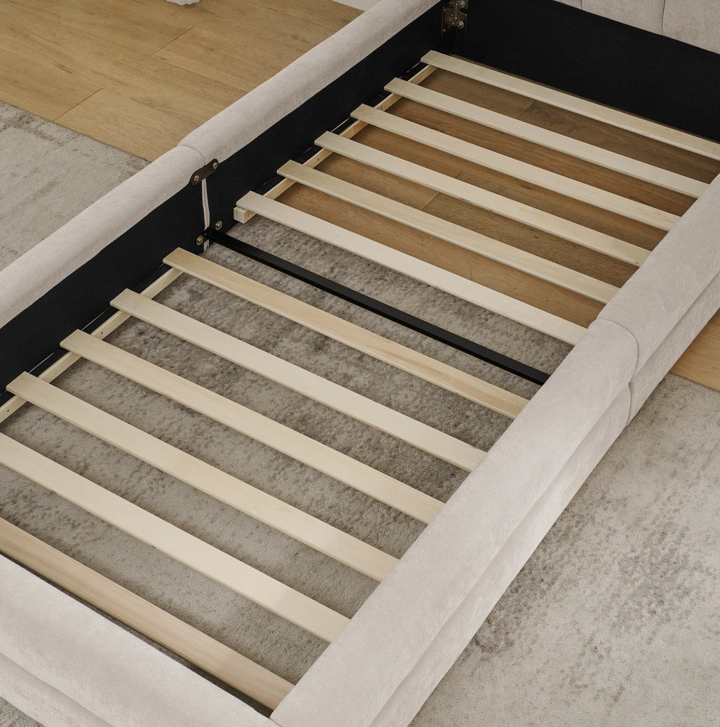 Letto singolo imbottito 90x200 cm in ciniglia beige