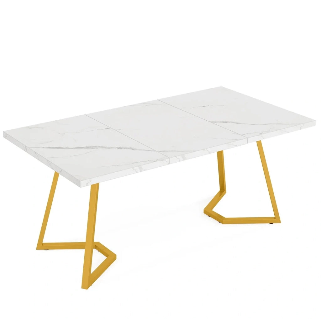 Scrivania da computer in legno bianco e oro per home office