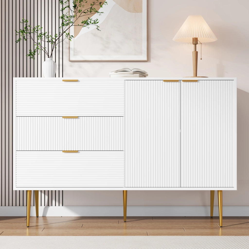 Sideboard moderno 120 x 38 x 80;5 cm in MDF bianco e oro con 3 cassetti e 2 ante