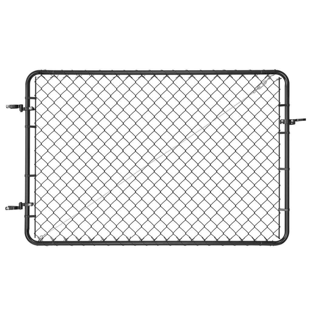 Cancello per Recinzione a Maglie HXGATE-002 in Acciaio Zincato Nero 183 x 117 cm, Pannello Regolabile con Accessori per Giardino e Cortile