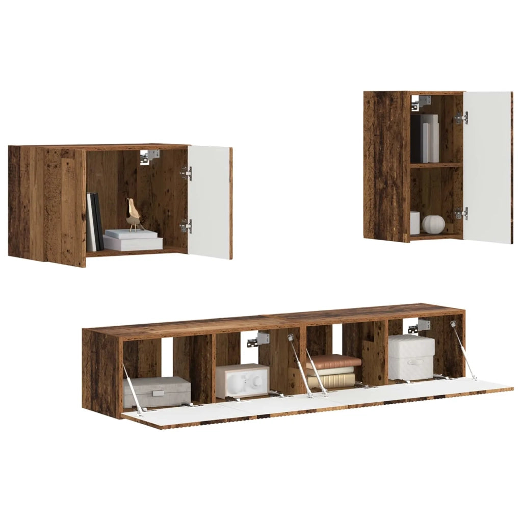 Set di Mobiletto da TV a Parete 4 pcs Legno vecchio