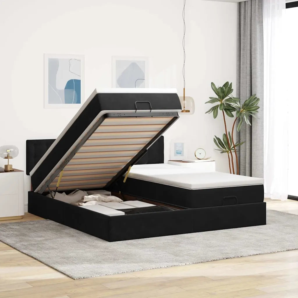 Struttura Letto Pouf con Materassi Nero 200x200 cm Velluto 3312967
