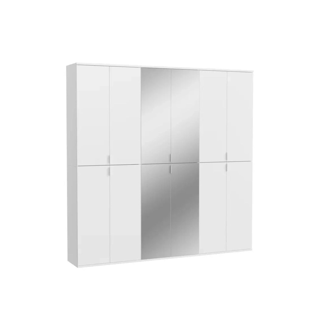 Armadio 12 porte BODITE – 4 porte con specchi – Bianco laccato