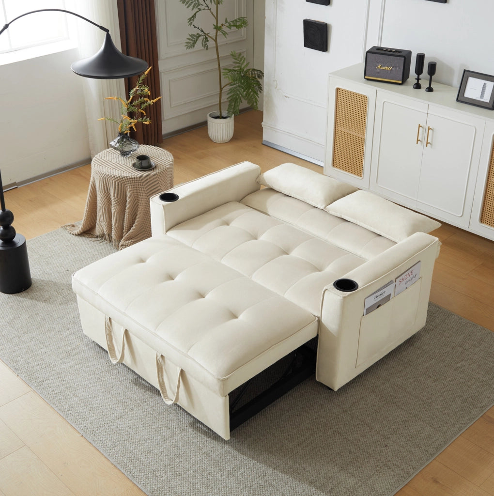 SOFA LETTO 3-in-1 137x76,5x83 cm Velluto Beige con 2 cuscini