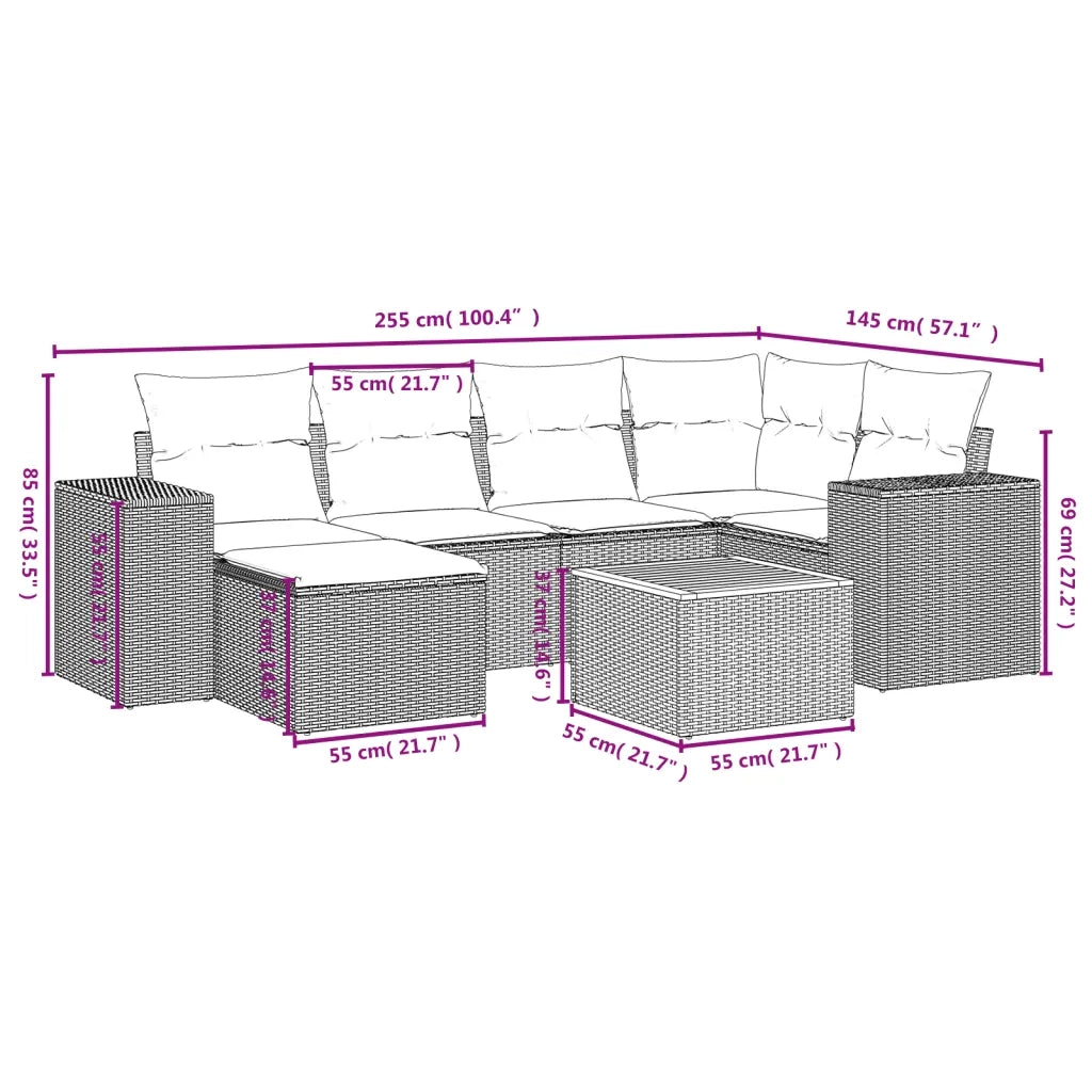 Set Divani da Giardino 7 pz con Cuscini Beige in Polyrattan 3225547