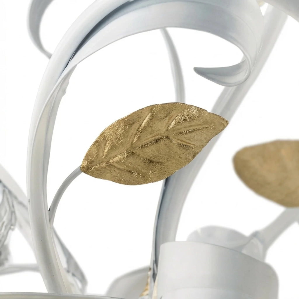 Lampadario Arte Povera Cesto Metallo Bianco E Oro 5 Luci E14