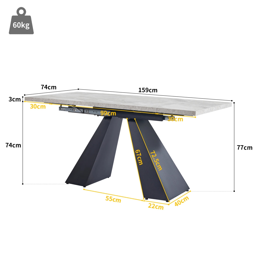 TAVOLO Allungabile 99-159x74x77 cm MDF e Metallo Nero/Grigio