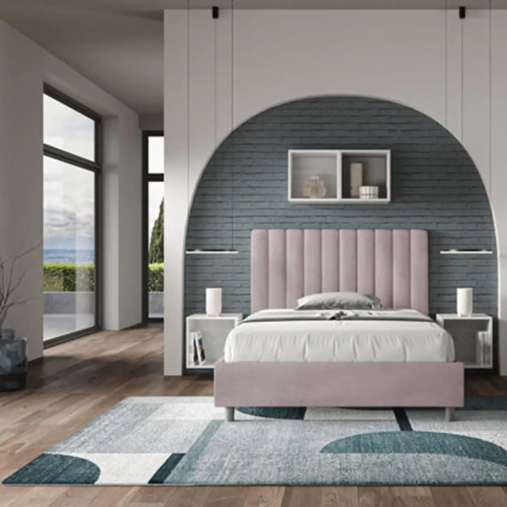 Letto una piazza e mezza contenitore imbottito 120x200 microfibra glicine Agueda