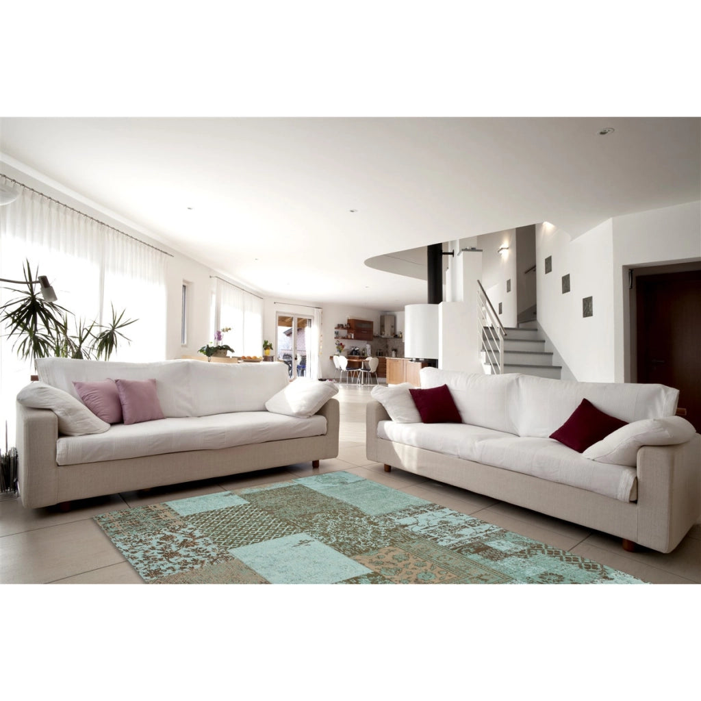 Tappeto Jacquard 150 Turchese in Cotone a Patchwork