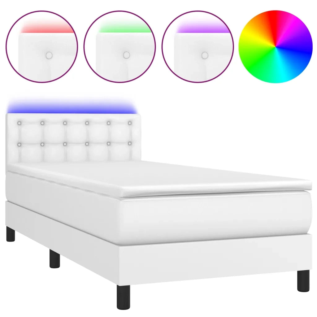 Giroletto Molle con Materasso e LED Bianco 90x200 cm Similpelle