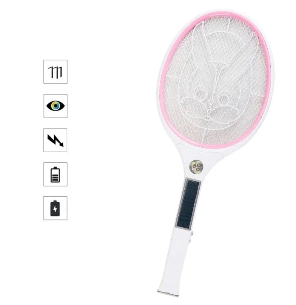 Racchetta fulmina zanzare ricaricabile pannello solare con luce LED QX-905