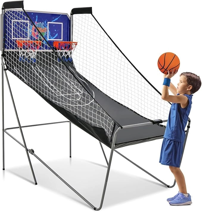 Macchina da Pallacanestro Elettronica, Canestro Basket da Camera a Doppio Tiro Pieghevole con Punteggio Elettronico, 4 Palle, 8 Modalità di Gioco e 2 Canestri (Blu)