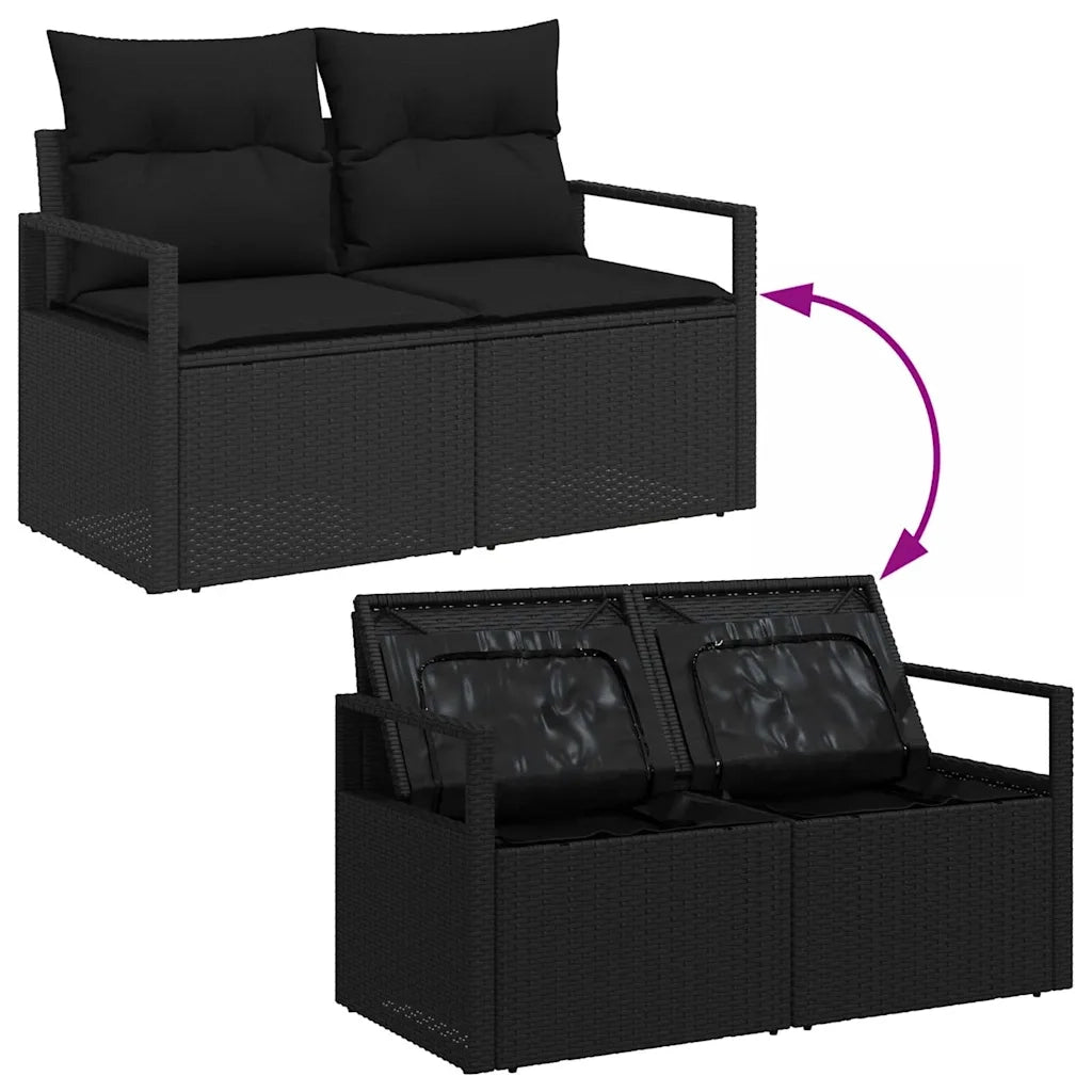 Set Divano da Giardino con cuscino 6 pcs Nero Poly Rattan 3360504