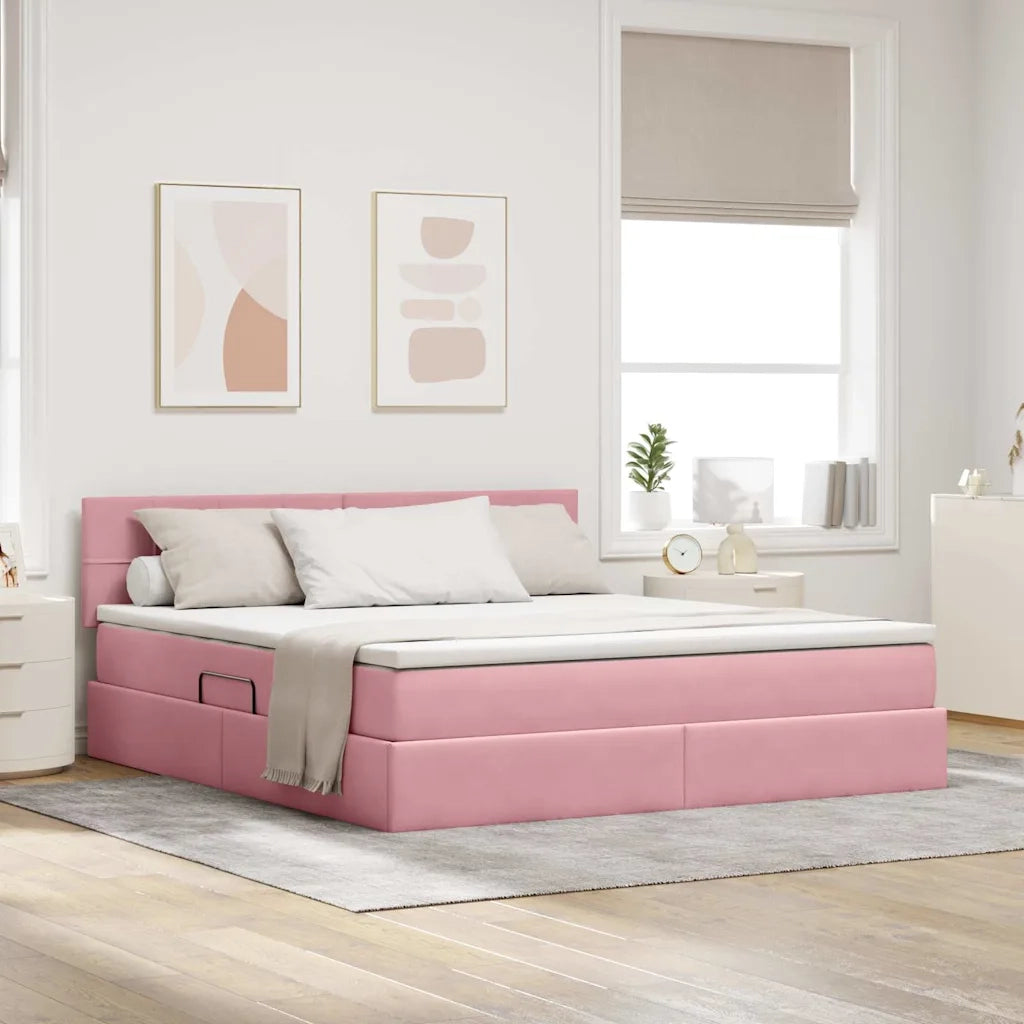 Letto con contenitore e LED con led Rosa 160 x 200 cm Velluto