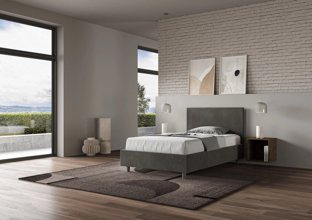 Letto Singolo 80x210 cm con Rete e Contenitore Adele Grigio