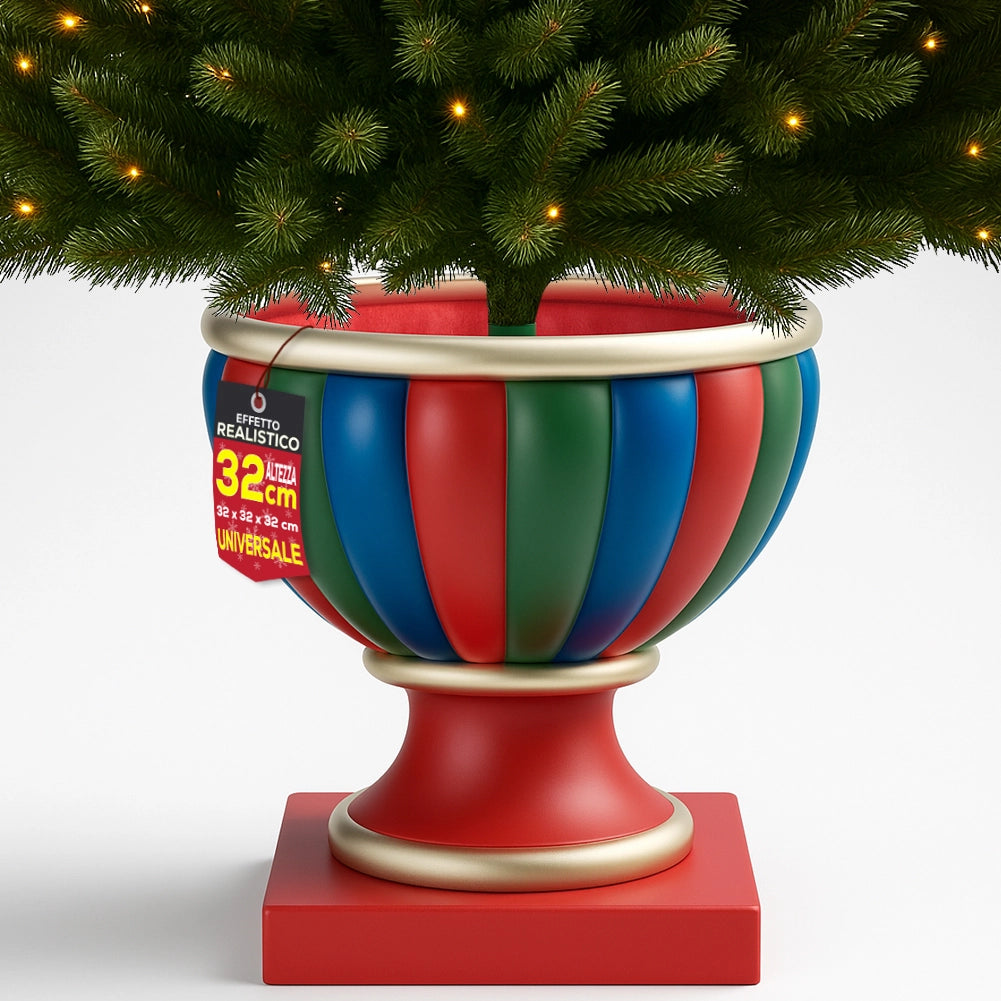 Base Albero di Natale Calice Rosso Verde e Blu Supporto Attacco Universale 32 cm