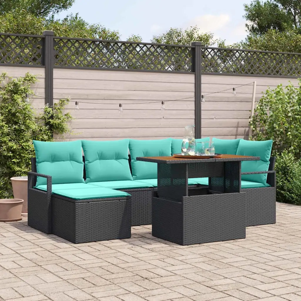 Set da Pranzo per Giardino con cuscino 7 pcs Nero e Verde acqua 3349738