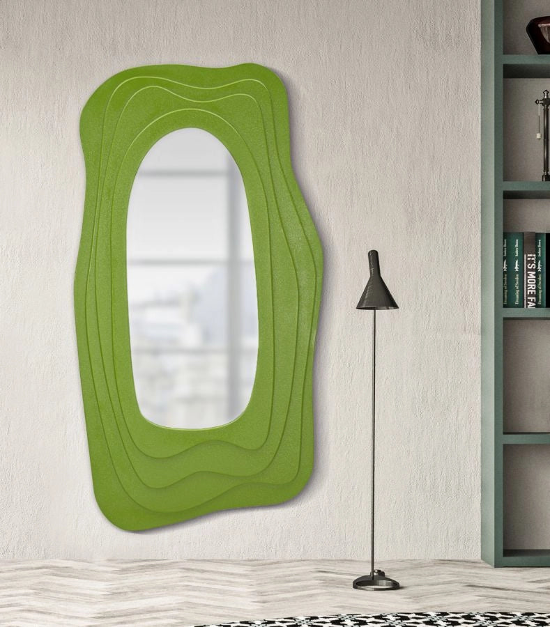 Specchio da Muro Dafne Verde 90x4x165 cm in MDF e Specchio Verde