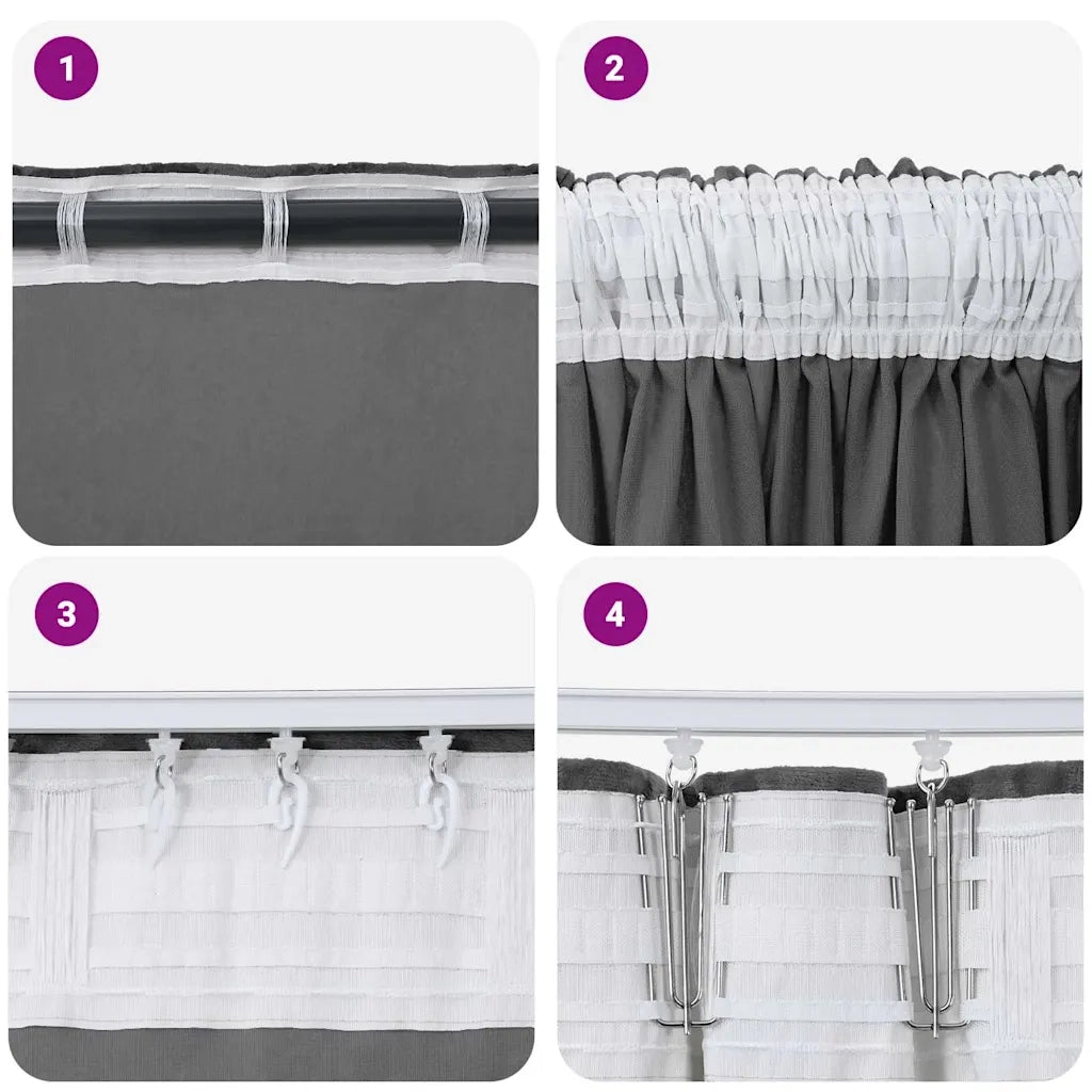 Tende in Velluto con tende 2 pcs Grigio 260 x 140 cm Velluto 4107692