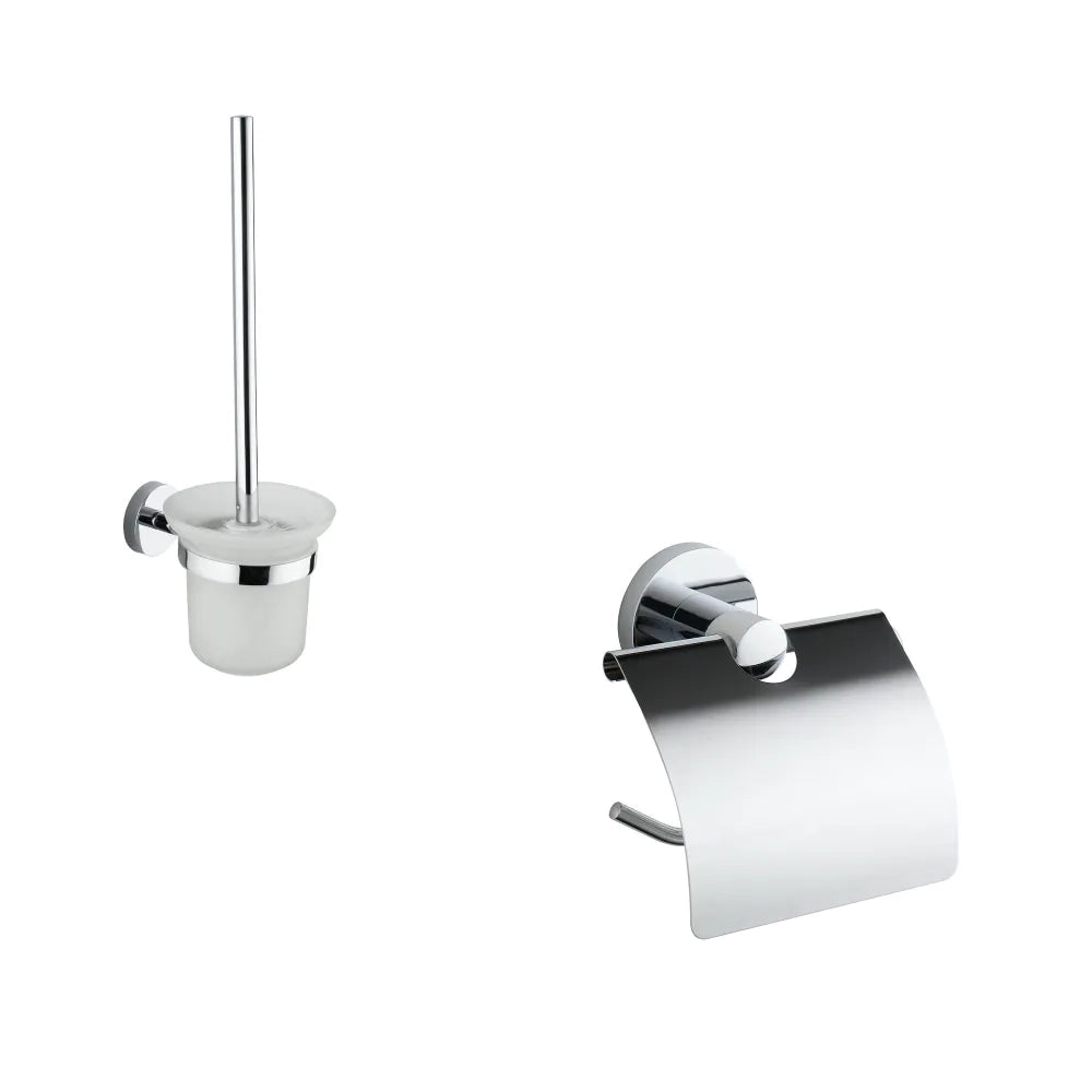 Set da bagno cromato 2 accessori: porta scopino, coprirotolo | Spin