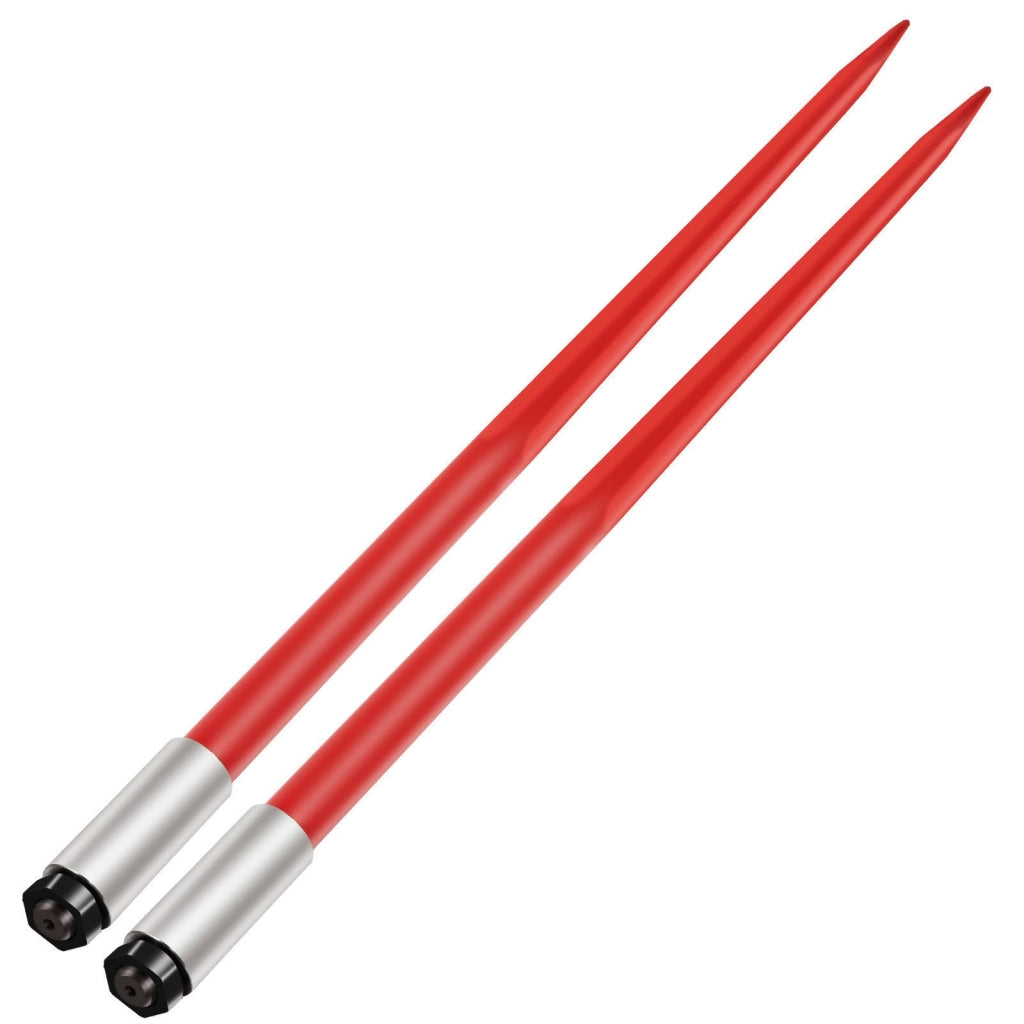 Coppia lance per fieno 49" 125 cm in acciaio per molle punte per balle 1 3/4" per trattori e caricatori frontali rosso