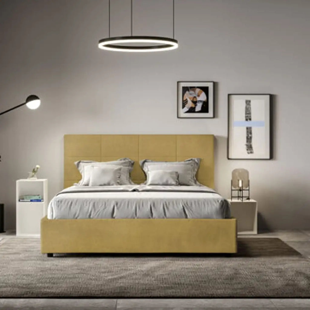 Letto matrimoniale senza rete imbottito 160x190 microfibra ocra Mika