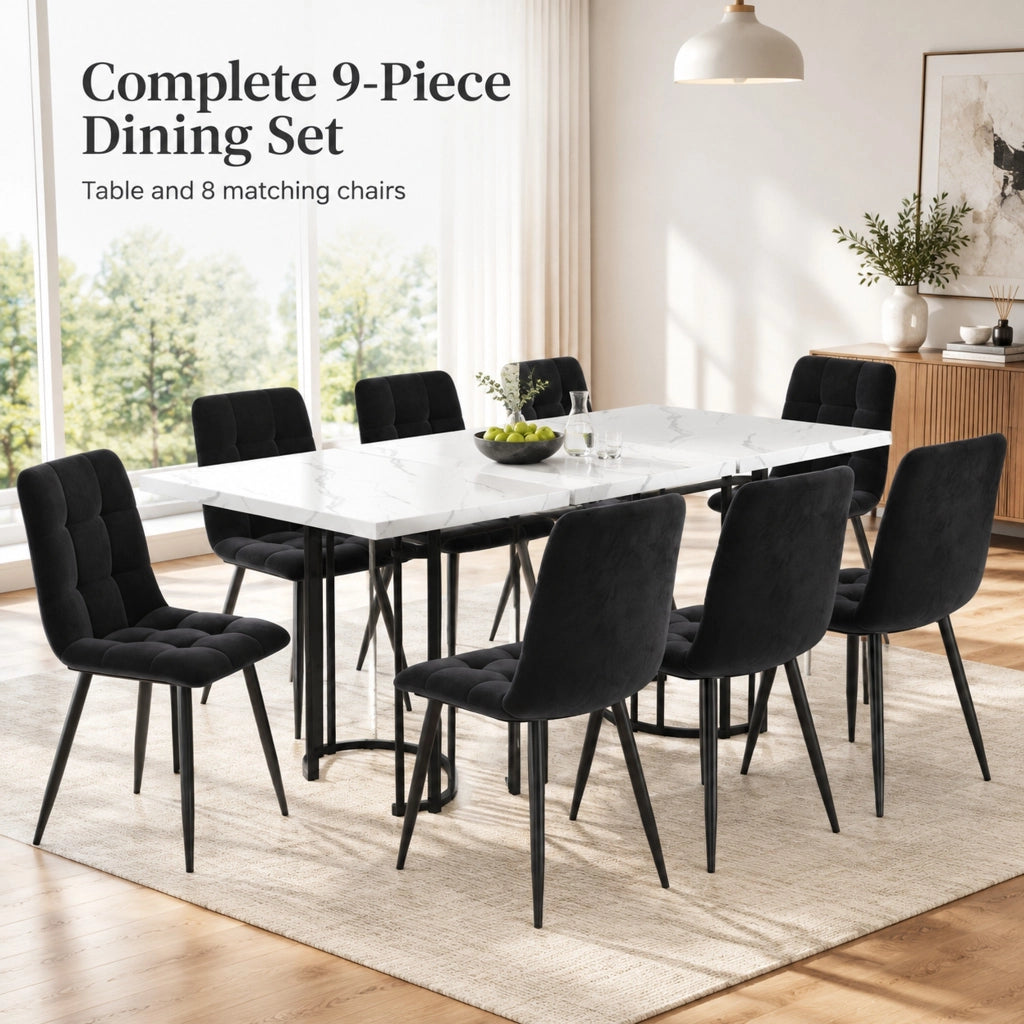 Set tavolo da pranzo con 8 sedie tavolo estensibile in MDF e metallo con sedie imbottite in velluto per sala da pranzo