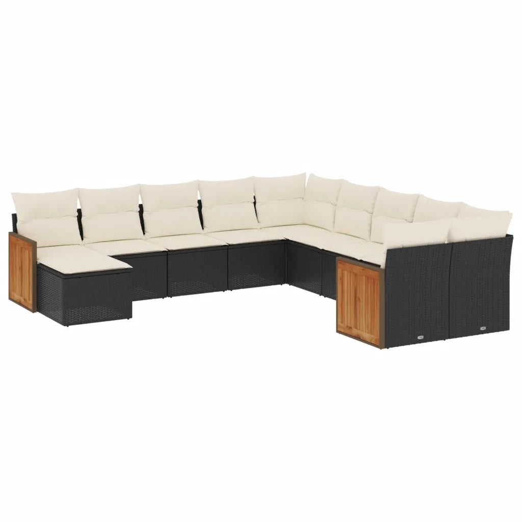 Set Divani da Giardino 11 pz con Cuscini in Polyrattan Nero 3260649