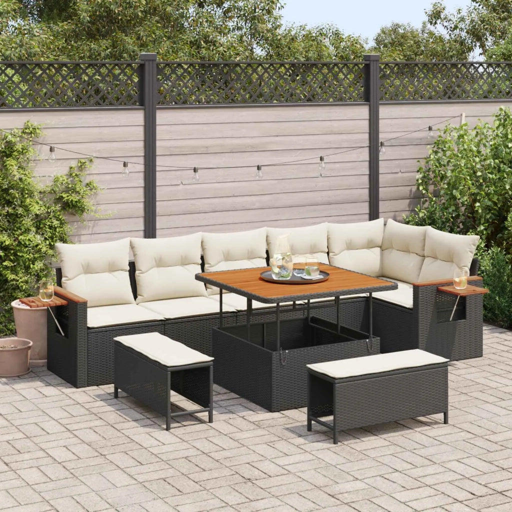 Set Divano da Giardino 9 pcs Nero polyrattan 3363055