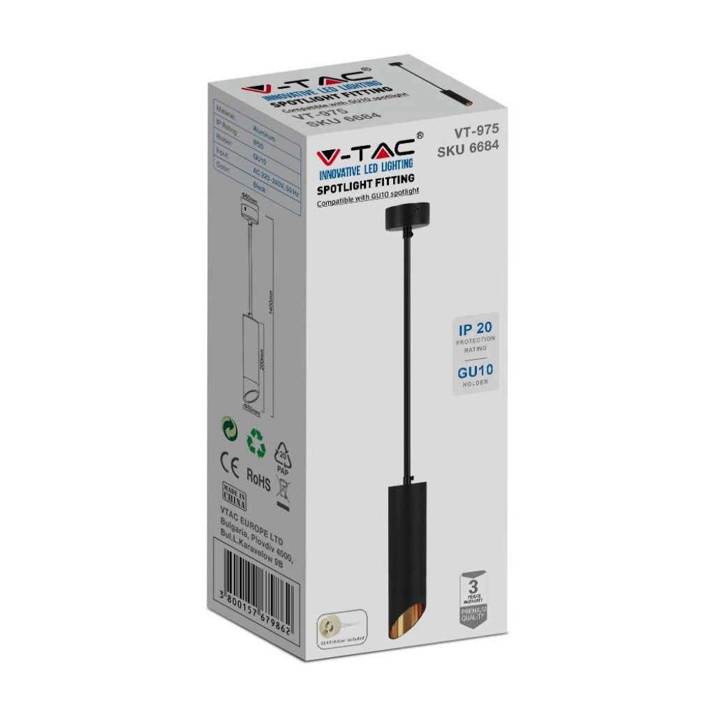 1*GU10 sospeso sospeso Black D: 55*200mm