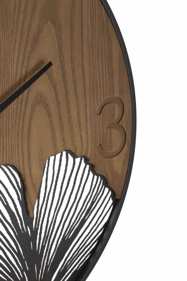 Orologio da Muro Super Wood/Leaf 60x2x60 cm in Ferro e MDF Nero e Marrone