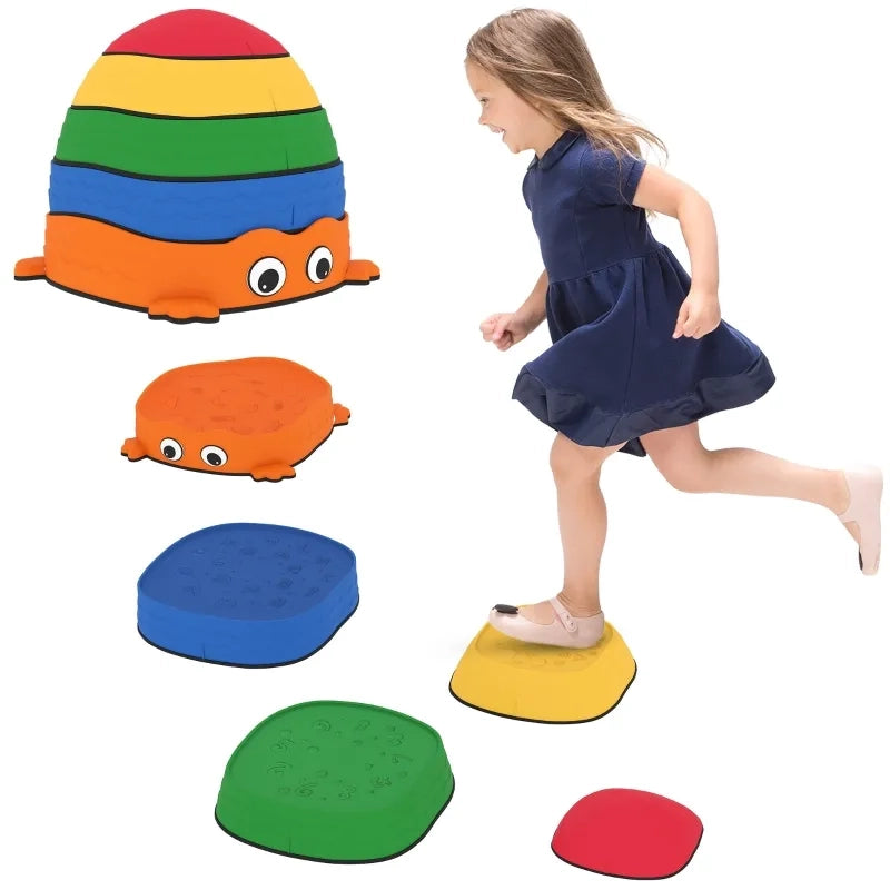 Set 5 Pietre da Equilibrio a Forma di Rana, Impilabili, in Plastica, Multicolore