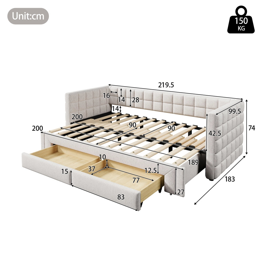 letto divano in velluto beige 90 x 200 cm