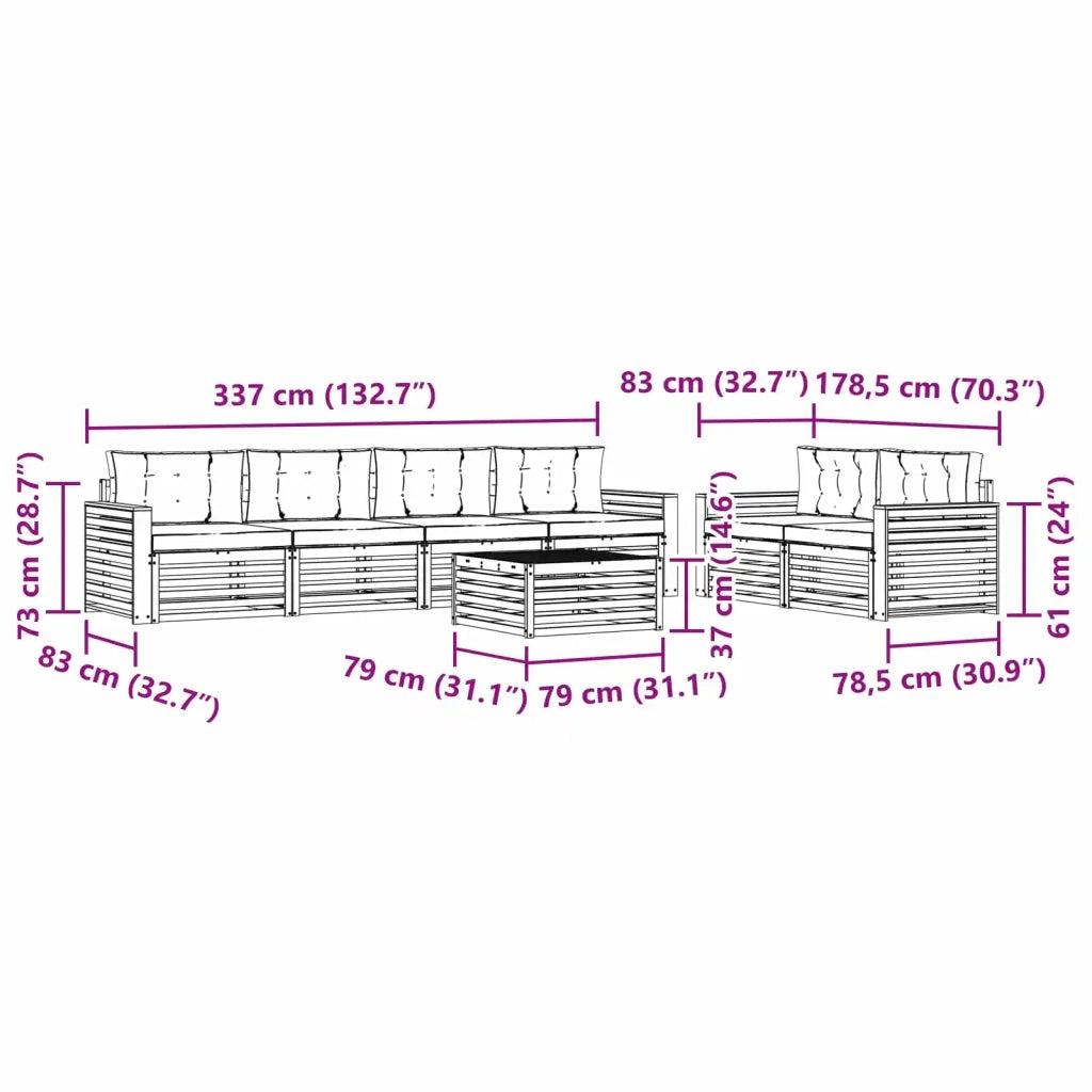 Set di divani da esterno 7 pz Bianco e Crema 3390090