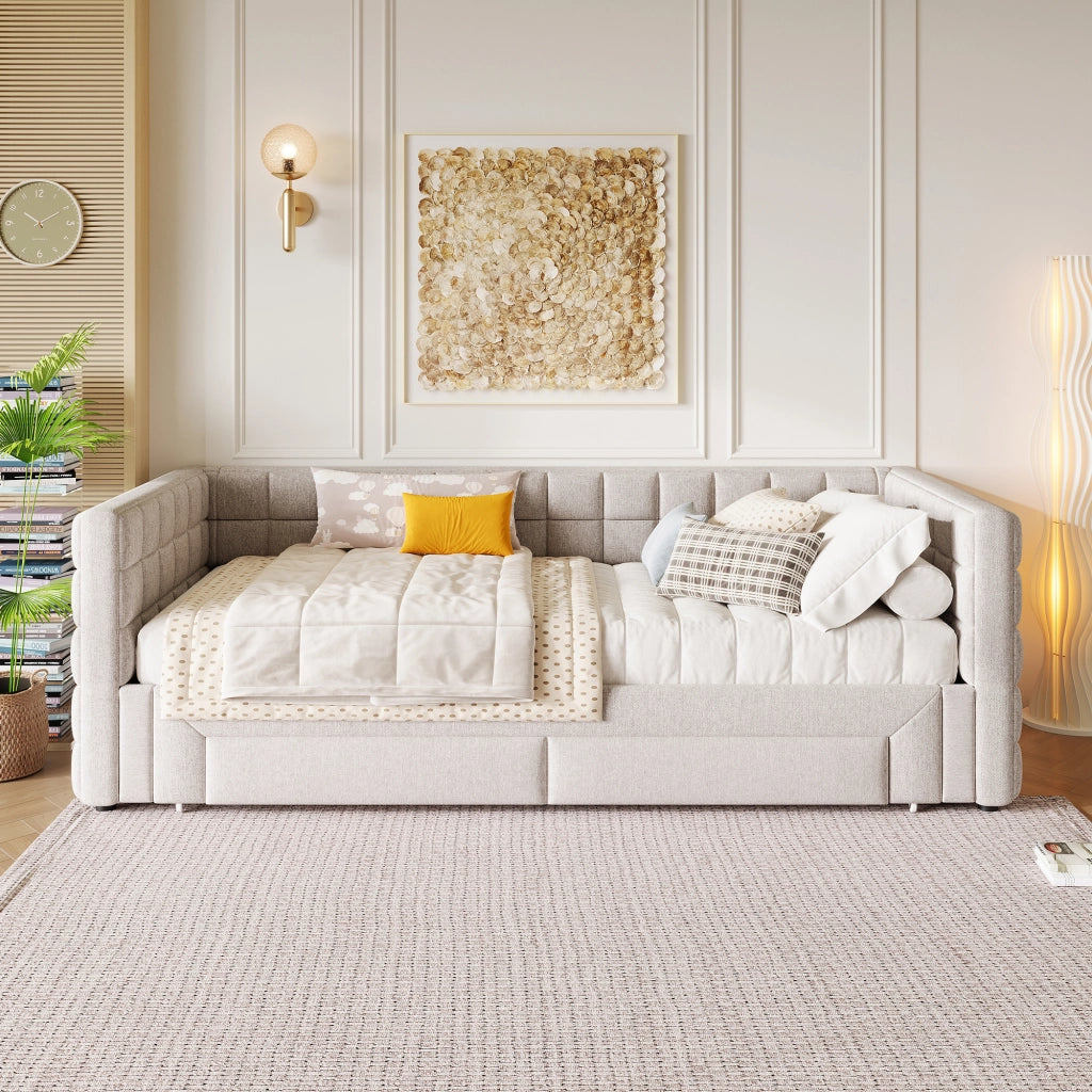 letto divano in velluto beige 90 x 200 cm
