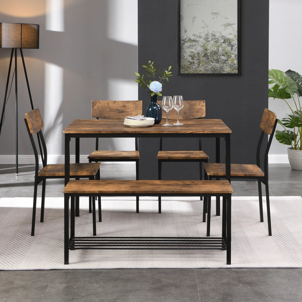 Set tavolo da pranzo con sedute in MDF marrone