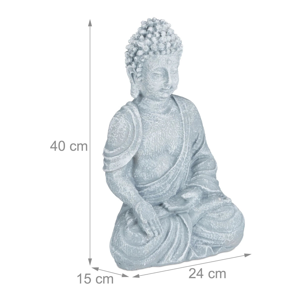 Statua di Budda seduto decorativa per meditazione 40 x 24 x 15 cm in resina grigia 13_0006087
