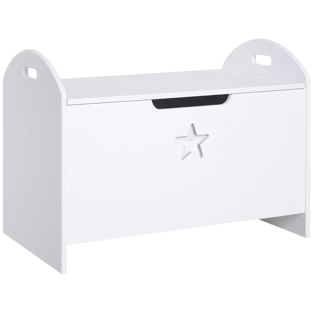 Baule Contenitore Panca Portagiochi per Bambini (62x40x46.5cm) in Legno Bianco con Cerniere di Sicurezza